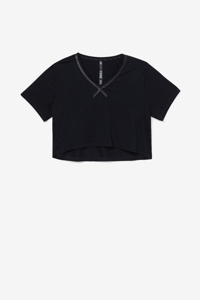 Fila Fi-lux High-low Crop Top T-Shirt Black - Womens - 60352NOLQ